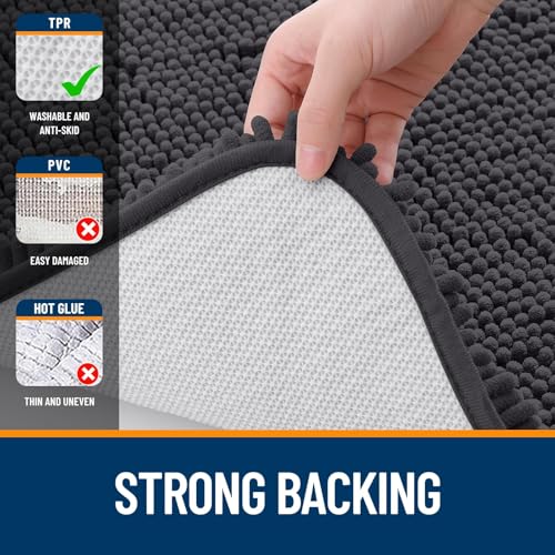 Image of OLANLY Bathroom Rugs Sets 2 Piece, Soft Absorbent Chenille Bath Mats and U-Shaped Contour Toilet Rug, Non-Slip, Machine Washable Bath Carpet, Home Decor Accessories(36 inchx24 inch+24 inchx20 inch, Dark Grey)
