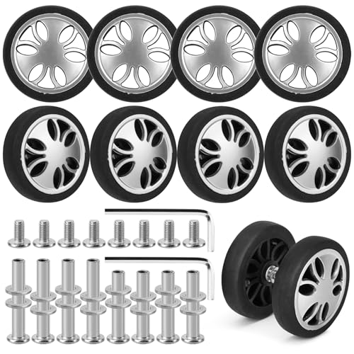 8 Pcs Luggage Wheels Replacement, 60mm/2.36in Wear-Resistant Spare Suitcase Wheels Replacement Luggage Repair Parts Kit for Double Tires, V-A4