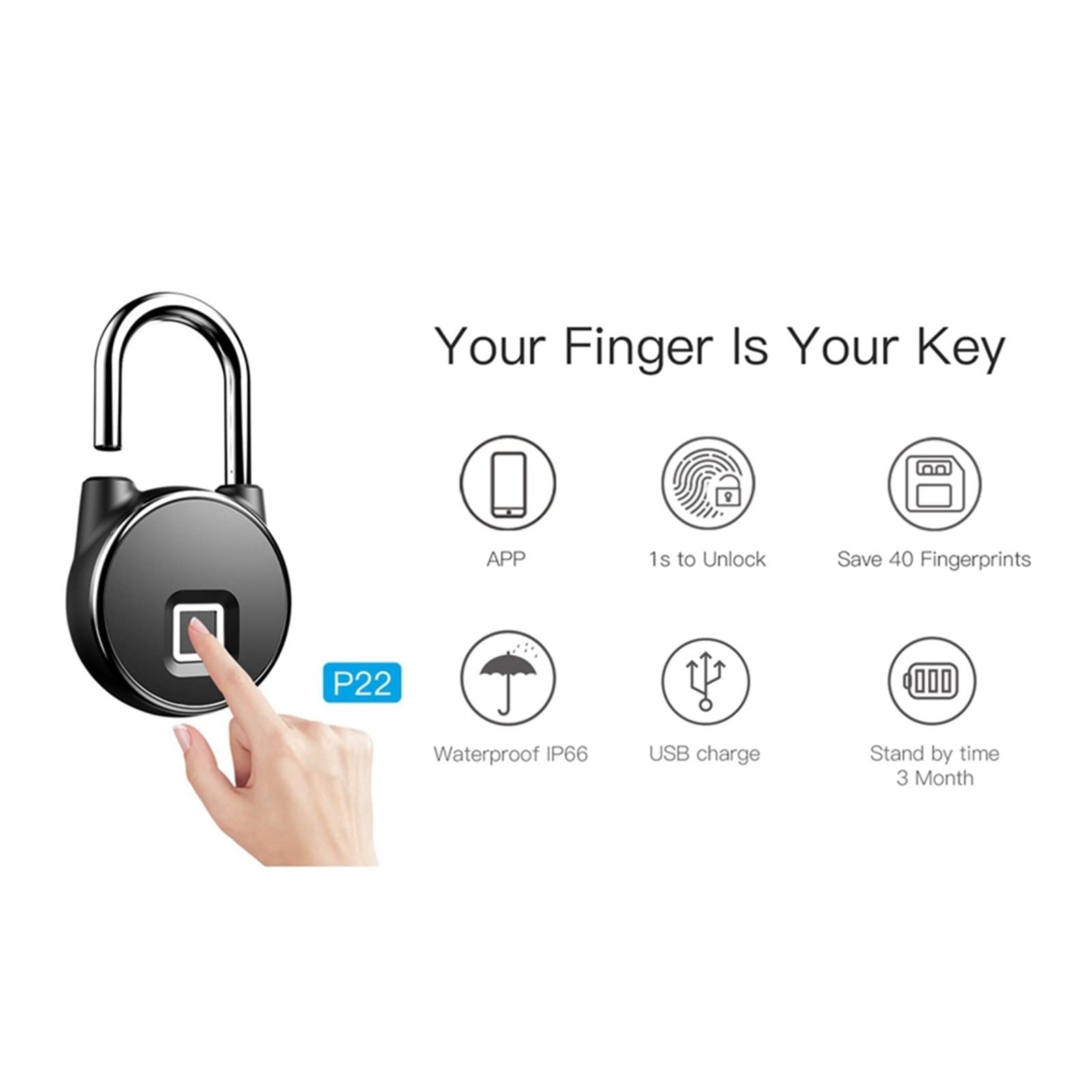 Cerradura inteligente Candado inteligente Tuya con huella dactilar, candado inteligente, candado for armario, candado antirrobo for dormitorio, candado de seguridad sin llave recargable por USB