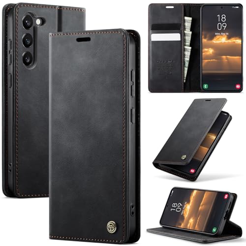 Cracedily Funda para Samsung Galaxy S23 5G Case, Magnético Carcasa Protectora Antigolpes Case, Soporte Plegable, Ranura para Tarjeta, Bloqueo RFID, Cover Cuero PU Carcasa Galaxy S23, Negro