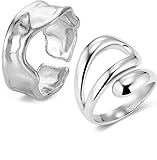 2 Stück 925 Sterling Silber Ringe Set, Verstellbare Offene Ringe für Damen & Herren, Chunky Wassertropfen Design, Tropfenring Hypoallergen, Geschenk zu Ostern & Karneval
