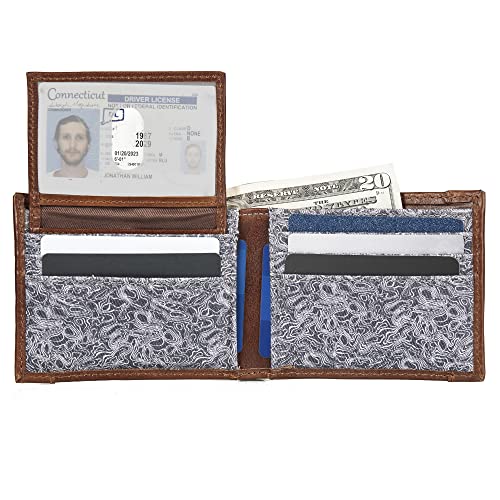 Eddie Bauer Men Pioneer Leather and Printed Cotton Canvas Bilfold Wallet (Assorted Graphics)4