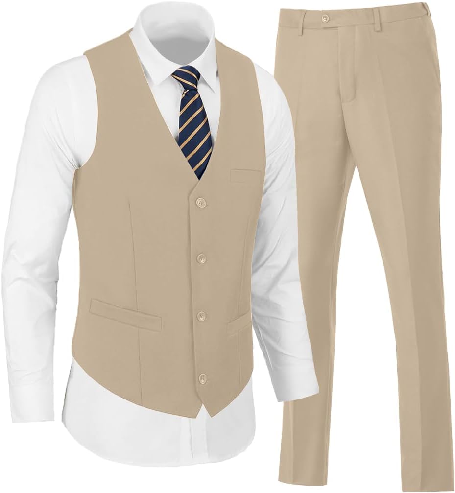 Men's Suits 2 Pieces Vest and Pants Set Slim Fit Suit for Mens Wedding Tuxedo Groom Dress Prom