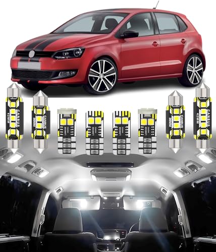 BMT xms Kit de Luces LED Interior para Volkswagen VW Polo MK4 MK5 9N 9N3 6R 6C 61 2002-2017, Bombilla LED Interior para Coches y Camiones, Blanco Brillante 6000K, 8 Piezas