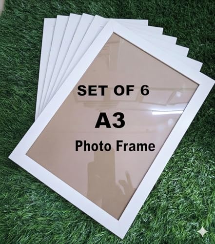 Image of Stuthi Arts Set of 6 A3 Size Photo Frames (11.69 x 16.54 inches) with Stylish Pattern, Wall Hanging Frames for Certificate, Photos and Art (6, White A3)