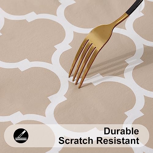 Image of Smiry Rectangle Table Cloth, Flannel Backed Vinyl Tablecloth, 54 inchx78 inch | Waterproof Plastic Tablecloths, Wipeable Table Cover for Dining, Indoor and Outdoor (Khaki)