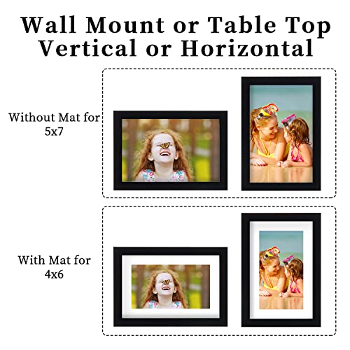 5X7 Picture Frame Set Of 6, Display Photos 4X6 With Mat Or 5X7 Without Mat, Photo Frames For Tabletop And Gallery Wall Home Decor, Black #TOP2