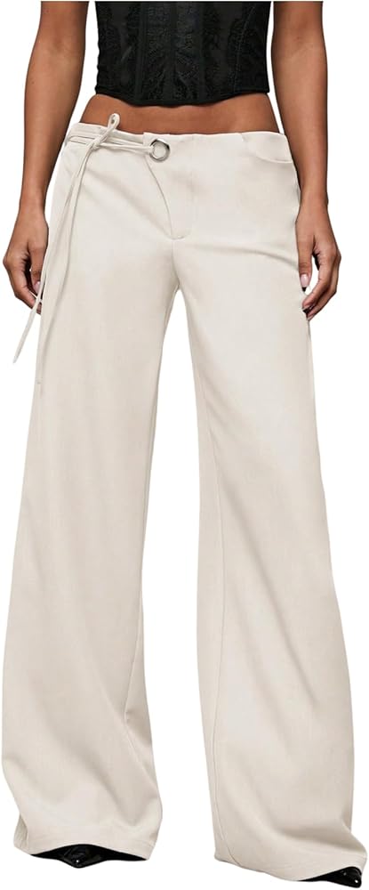 GORGLITTER Women's Low Rise Going Out Formal Dress Pants Wide Leg Work  Slacks Pants Business Casual Outfits Trousers Beige X-Small at Amazon  Women's Clothing store