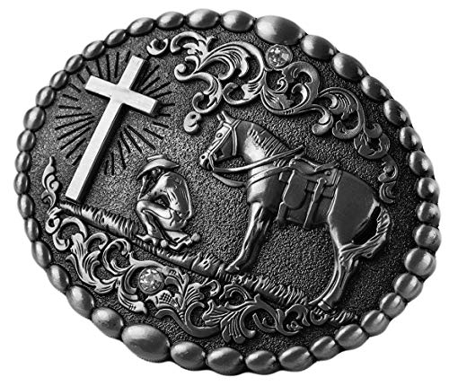 Image of Moranse Cross Cowboy Kneeling Prayer Horse Zinc Alloy Belt Buckles