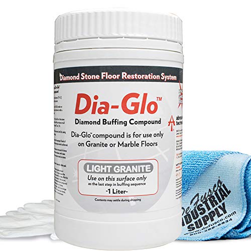 Dia-Glo (Diaglo) Light Granite 1QT, Stone Granite Floor Polishing Compound - 16x16 Microfiber Cloth - Gloves - Bundle - 3 Items