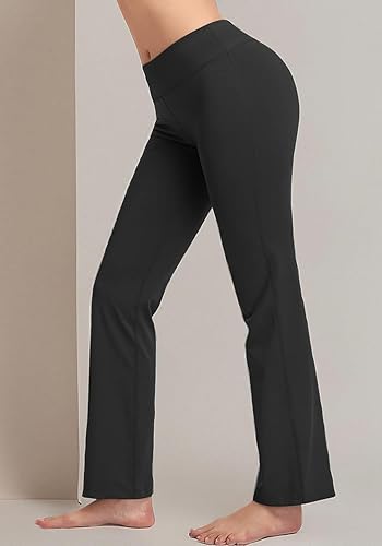 Miniatura 6 de HISKYWIN - Pantalones largos de yoga para ejercitar o correr, con bota ancha acampanada, bolsillo interior y elasticidad en 4 direcciones, disimula