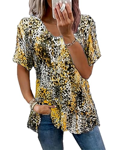 T-shirt d'été pour femme jaune XXL Saodimallsu vêtement ample léger