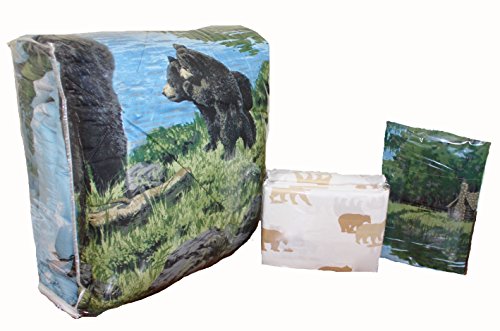 Rustic Cabin Lodge Black Bear & Cubs 8Pc Comforter Set W/Sheets (Bed In A Bag) (Full Size) #TOP5