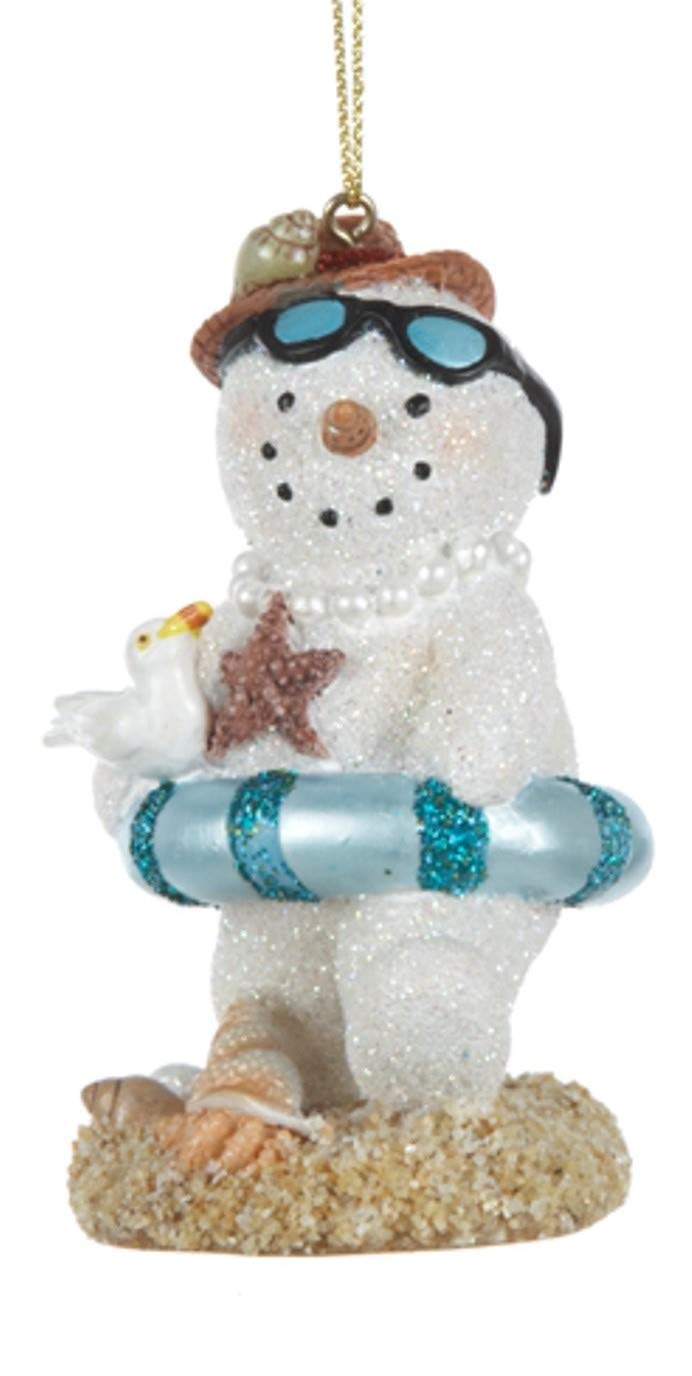 Kurt Adler 3.75" Resin Beach Snowman Ornament Pair