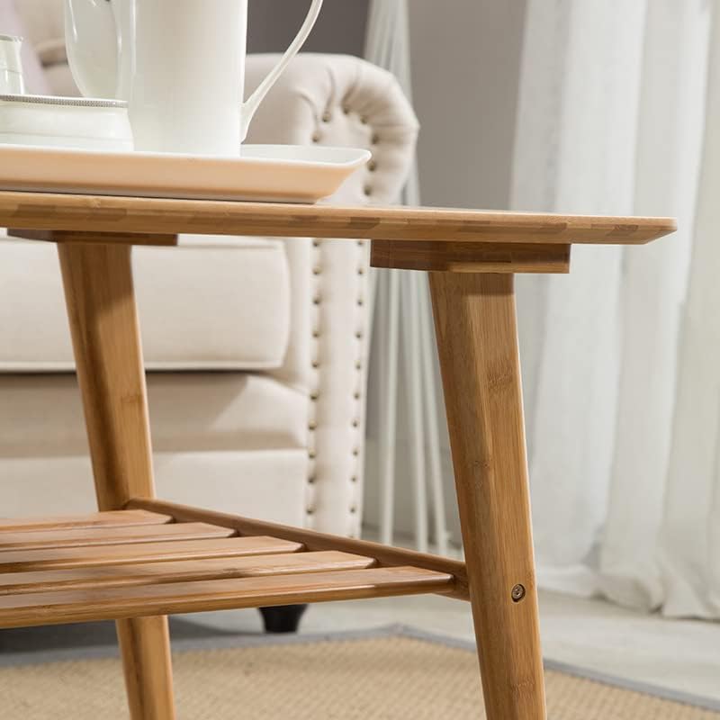 Miniatura 6 de Mesa de Centro Mesa de centro de bambú de dos pisos de estilo japonés, mesa central rectangular moderna minimalista para sala de estar, mesa de té
