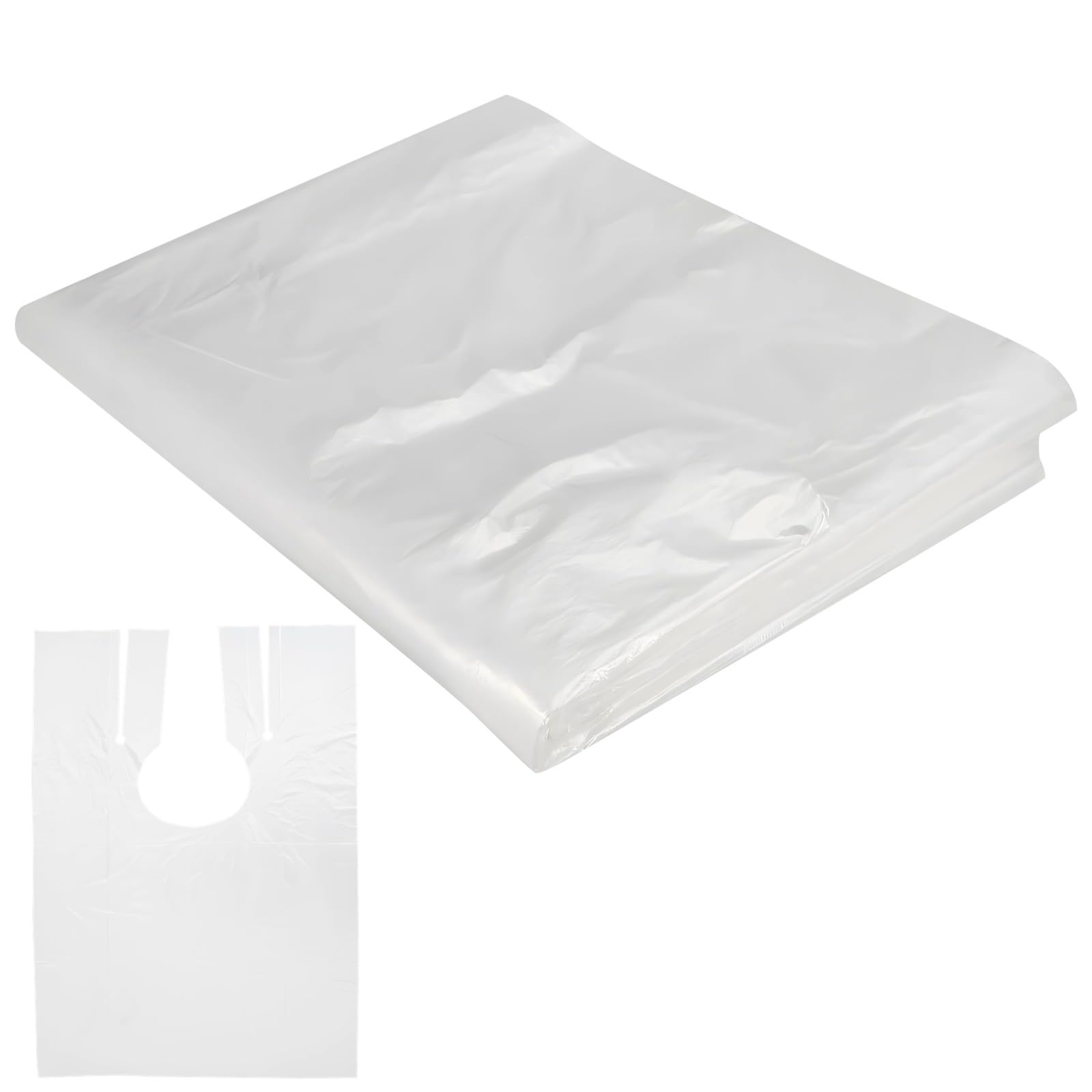 100 sztuk dużych plastikowych jednorazowych peleryn do salonu fryzjerskiego z dekoltem w kształcie litery U do cięcia, farbowania i stylizacji, wodoodporne 90 x 119 cm, Przezroczysty, rozmiar