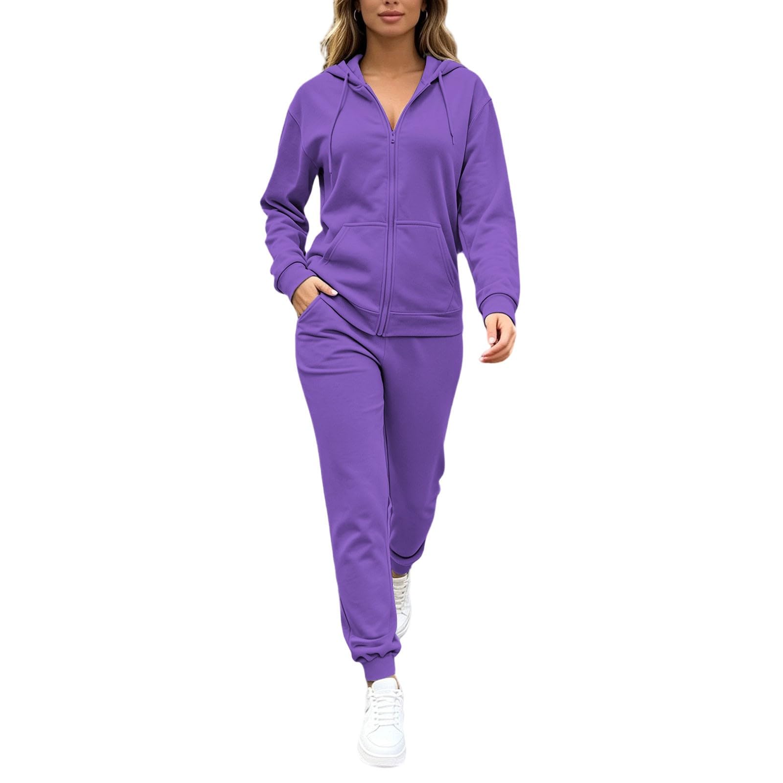 Completo Donna Tuta Sportiva Felpa Pantaloni Jogging 2 Pezzi Ginnastica