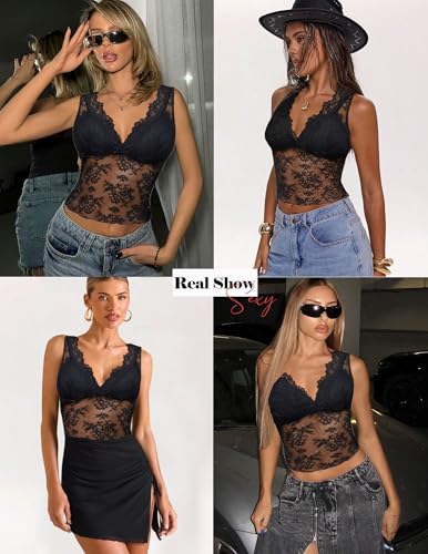 Avidlove Lace Tops for Women V Neck Tank Tops Sexy Sheer Y2k Crop Tops for Going Out2
