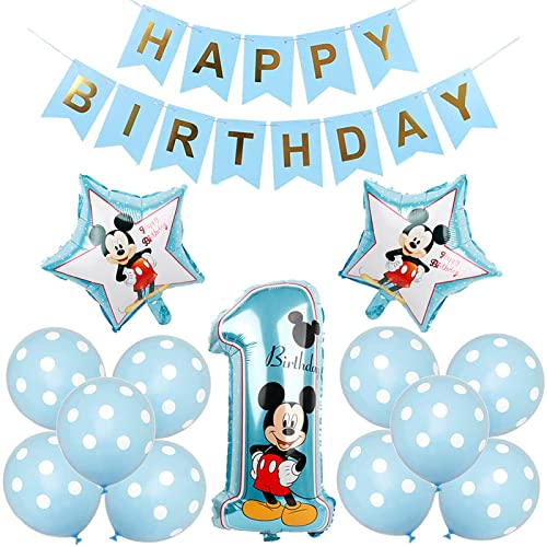 Mickey Ballon,Fournitures de Fête à Thème Mickey,1er Ballon Anniversaire Décorations,Bannière de Joyeux Anniversaire et Latex Ballons Cover