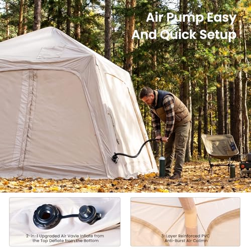 Image of Inflatable Tents for Camping, Large Blow Up Tent with Hand Pump, Easy Setup InflatableTent 4 Season Tent, Waterproof Oxford Air Glamping Tents for Camping Adult 4 /6 Person