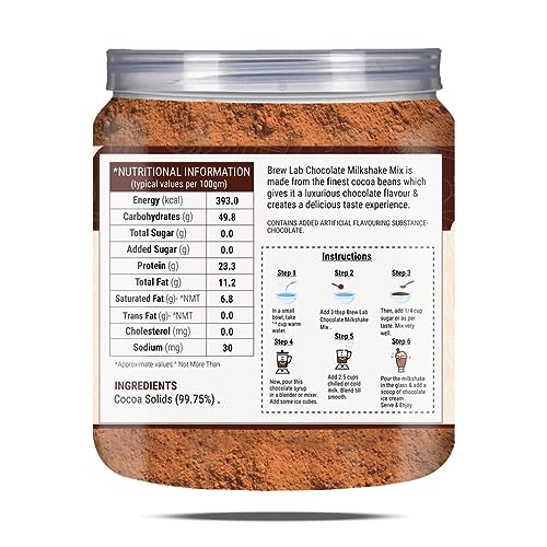 Image of Brew Lab Healthy & Delicious Chocolate Milk Shake Mix || Chocolate Drink Mix Cocoa Powder || 250 g