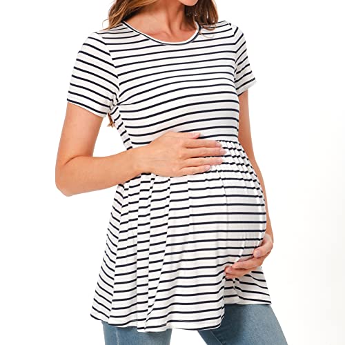 Bearsland Maternity Tops Short Sleeve Scoop Neck Breastfeeding Shirt Pregnancy Clothes - Image 5