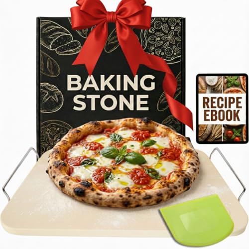 Baking Stone for Bread - 15 inch Baking Stone for Oven with Handles and Dough Tool - Rectangular Bread Stone - High Heat Durable, Easy Transfers with Handles, Natural Cordierite Stone