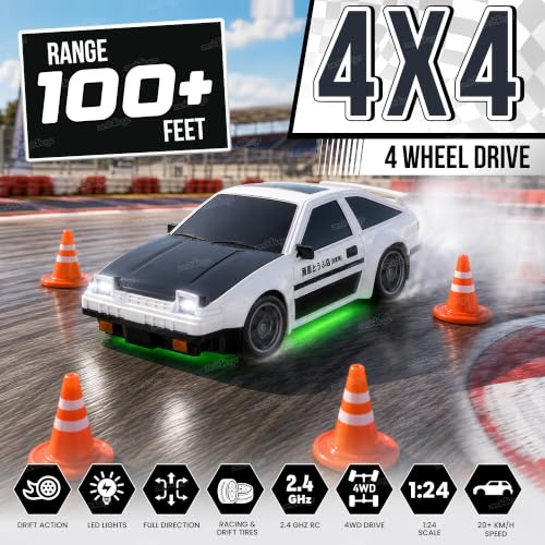 Image of Zest 4 Toyz Remote Control Car for Kids | 4WD RC Drift Racing Car | Rechargeable High Speed Car Toy with LED Headlights | 20 Kmph Speed | 2.4GHz Remote 100+ Ft Range | Sport Racing Cars Toys