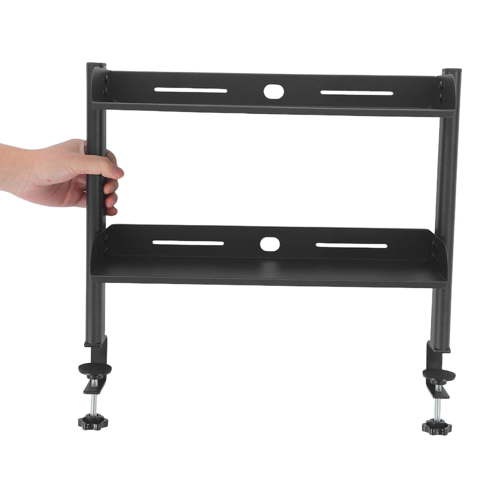 NUOBESTY Klemmregal Schreibtisch 2 stufiges Desktop Organizer Regal aus Eisen in Schwarz mit Einfacher Montage für Heimarbeitsplatz und Arbeitszimmer