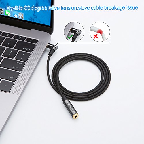 Image of CableCreation 3.5mm Headphone Extension Cable, Right Angle 3.5mm Male to Female Audio Stereo Cable with Silver-Plating Copper Compatible with iPhones, iPad, Beats, PS4 Headset, Black / 3Feet