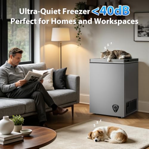 Image of 4.0 Cu.Ft Chest Freezer - 7-Temp Adjustable Deep Freezer, Ultra Quiet, Energy Saving, Removable Basket, Compact Small Deep Freezer for Apartments /Garage /Office /Kitchen, Gray