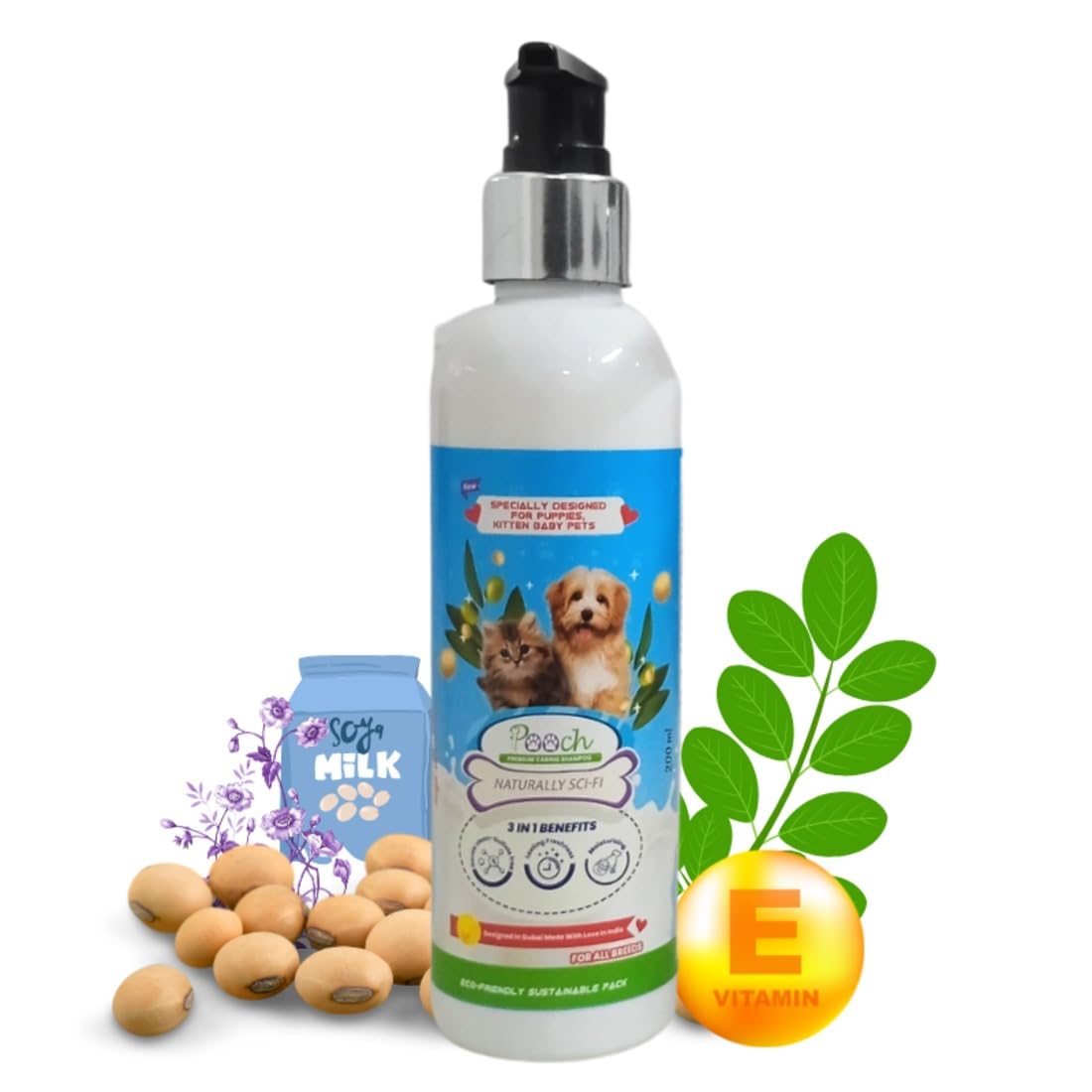 POOCH Premium Caring Shampoo| Pack of 1 - (200 ML) | Gentle Clean-Sulphate Free | Naturally Sci-Fi 3 in 1 |Lasting Freshness,Moisturizing |SOYA Milk Protein| Strengthens The Hair - Designed in Dubai