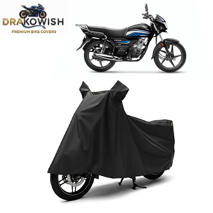 Image of DRAKOWISH Waterproof Bike Cover for Honda CD 110 Dream | All Weather Protection from Rain, Dust, UV Rays & Scratches with Mirror Pockets & Buckle Belt | CD 110 Dream Bike Cover