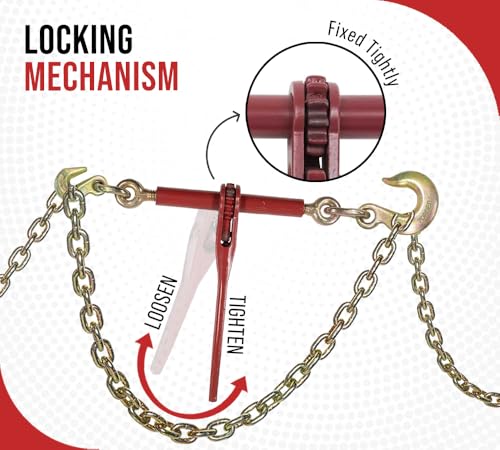 Image of (6 Pack) 5 /16 inch - 3 /8 Heavy Duty Ratchet Lever Load Chain Binder w /Grab Hook one Side, 1 /2 inch Slip Hook on Other 6,600 Lbs Working Load Limit