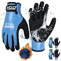 HANDLANDY 2 Pairs Waterproof Work Gloves for Cold Weather, Insulated Winter Freezer Work Gloves with Grip for Men Women (Blue, Large)