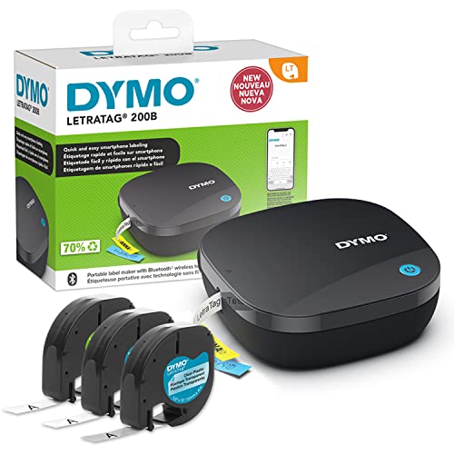 DYMO LetraTag 200B étiqueteuse Bluetooth - Imprimante d'étiquettes compacte - Se connecte à iOS et Android à l'aide de Technologie Bluetooth sans Fil - Inclut 3 Rubans pour étiquettes