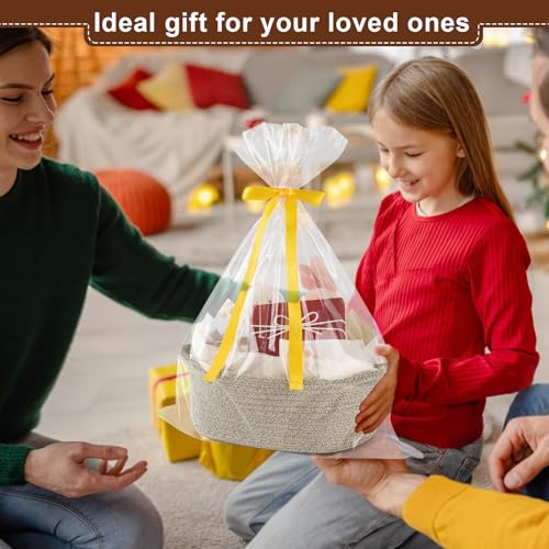 Image of OIAHOMY Gift Basket with Handle, Small Woven Basket with Gift Bag,Ribbon and Wrap Tissue Paper,Nursery Bins Empty to Fill with Small Items, Baby,Pet Toy Organizer - Brown