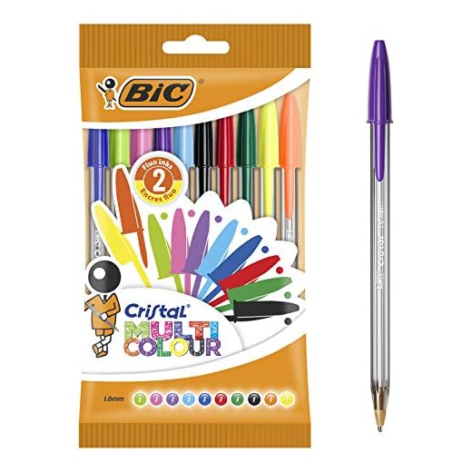 BIC Cristal Multicolour bolígrafos Punta Ancha (1,6 mm) - colores Surtidos, Blíster de 10 unidades