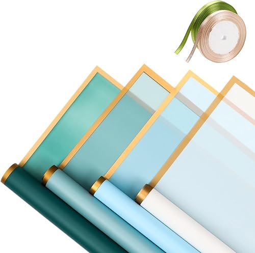 Homaisson 80 piezas de papel de regalo, papel de embalaje de flores impermeables con borde dorado en 4 colores, hojas de regalo de bricolaje con 2