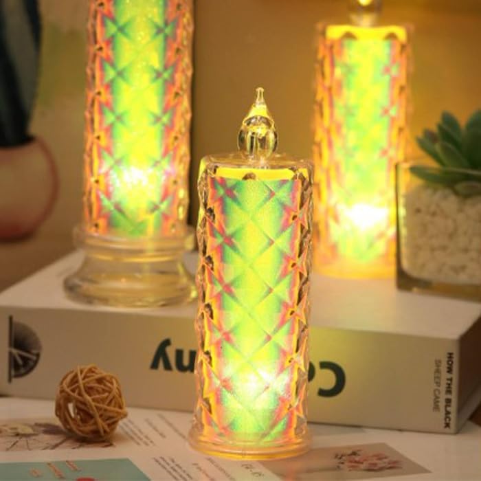 Image of Big Crystal LED Tea Light Candles | Flameless & Smokeless Diya | Decorative Acrylic Candle | Home Decor, Navratri Decor, Diwali Decoration Item, Pooja Room, Table, Mandir Decor | Popo Toys