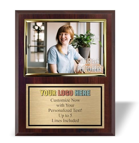 Custom Plaque with Photo and Logo | 8x10 Award Plaques Personalized with Your Text | Employee of The Month Plaque Awards | Add Your Photo to Frame (8x10 with 4x6 Photo Frame - Logo on Top)
