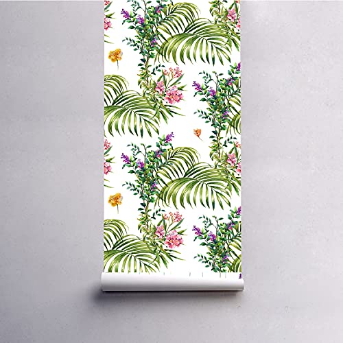 Papier peint de meuble pour masquer les défauts d'un mur avec sticker tropical