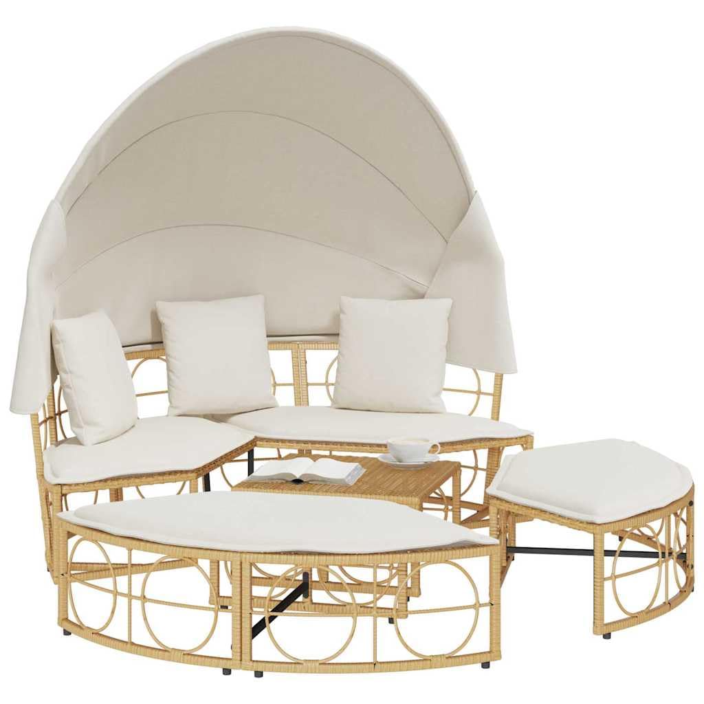 Île de soleil avec auvent extensible et coussin, lit de salon d'extérieur en rotin synthétique, ensemble de meubles de jardin modulables pour terrasse et jardin, canapé de salon rond, 160 x
