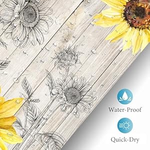 Sunflower Shower Curtain Rustic Yellow Flower Floral Shower Curtain Set Farmhouse Country Vintage Wooden Plank Fabric Bathtub Curtains Bathroom Decor Polyester Waterproof with 12 Hooks72x72 Inch