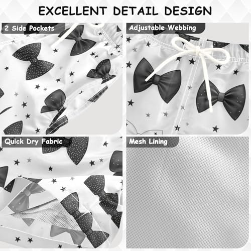 Pigsaly Boys Swim Trunks Grey Black Stars Bow Tie Boys Board Shorts Swimsuit Swimwear Summer Bathing Suit 3T3