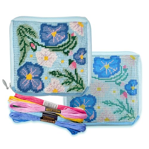 Howies Needlepoint Wallet Needlepoint Kits 14CT Printed Pattern Starter Kits Stamped Patterns Canvas Kits(Dwarf Morning Glory 4.5x4.5 inch)