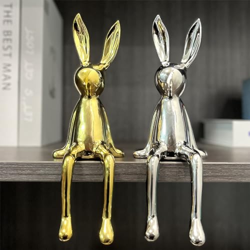 Estatuas Decorativas Conejo 2 piezas Oro y Plata miniatura 7