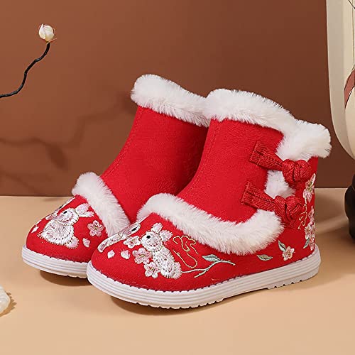 Big Girl Size 6 Boots Gilrs Cloth Shoes Rubber Sole Warm Winter Snow Boots Embroidery Print Cotton Boots2