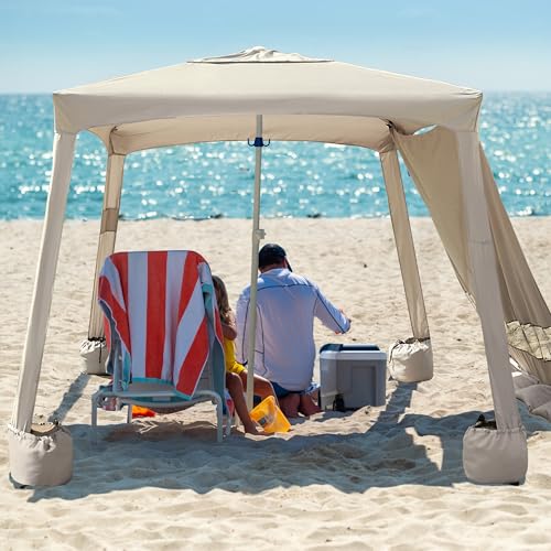 AMMSUN Beach Cabana, 6.2'×6.2' Sun Canopy, Easy Set up and Take Down, Beach Cabanas in The Nature of Tents with Sand Pockets, Instant Sun Shade with Side Wall, Vintage Beige