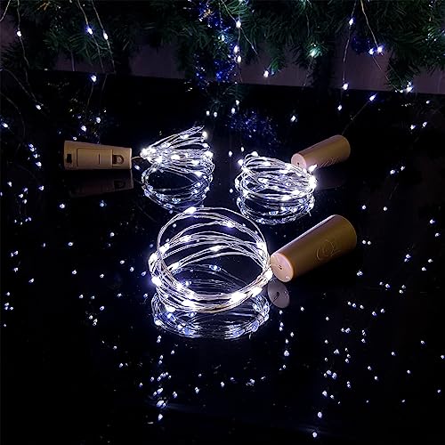 Wine Bottle Lights with Cork, 20 LEDs 6.6 Feet Silver Wire Cork Bottle Lights,Fairy Mini String Lights,for DIY Jar Halloween,Christmas,Party,Decor,Wedding Listing (10 Pack, Cool White)